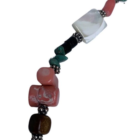 925 Sterling Silver Turquoise Necklace 18.5"   Beaded Coral Accents - Picture 13 of 14